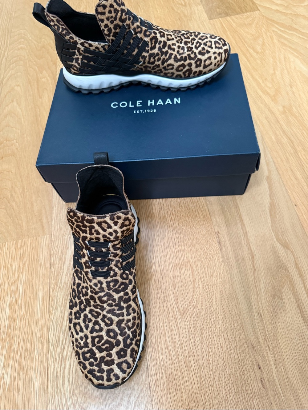 Cole Haan Grand Explorer Leopard Hair Calf Sneakers - Brown/Black, Size 7